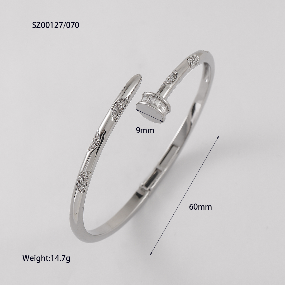 European And American New Style High-end Super Shiny Zircon Nail Bracelet Personality Round Open Band Diamond Bracelet Jewelry Water Plated 14K Gold Plated Geometric Pattern Copper Classic Commuter Bracelet