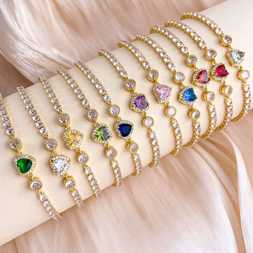 Adjustable Colorful Heart Zircon Bracelet Luxury Sensation Slide Bead Friend Style Genuine Gold Plating Enhanced Color Retention