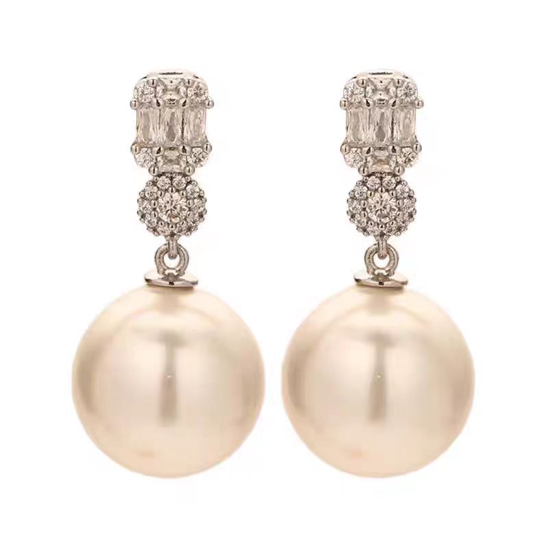 925 Sterling Silver Pearl Earrings Women's Australian White New Style Elegant Geometric Pattern French Vintage Fashion Jewelry