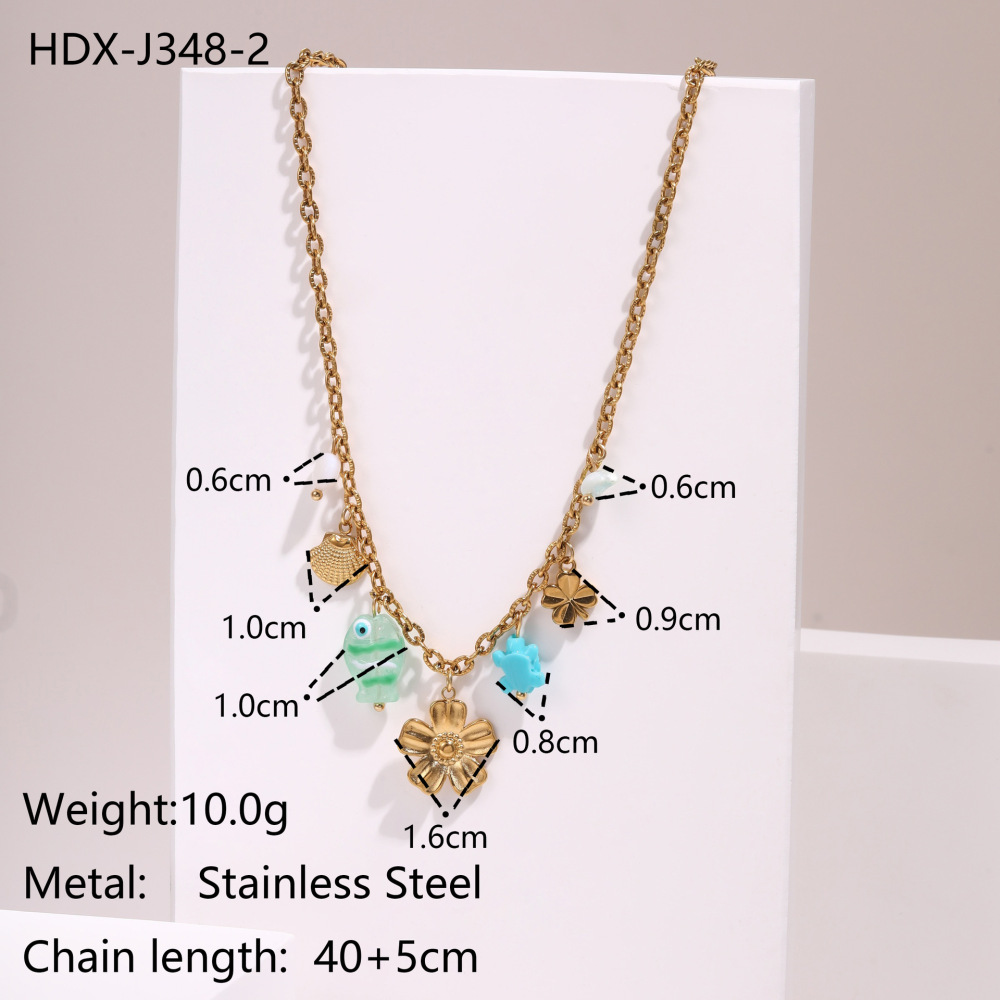 Fashionable Holiday Star Flower Pendant Pearl Embedded Shell Stainless Steel Necklace Clavicle Chain Geometric Pattern Bohemian Style Women's Luxury PVD Coating