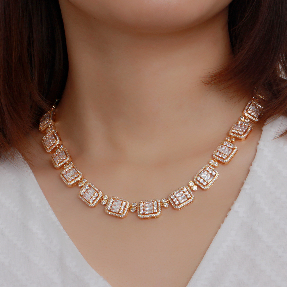 Water Plated Copper Material Rhodium Plated Inlaid Zircon Geometric Women's Banquet Jewelry Two-Piece Set Safety Clasp Wedding Season Valentine's Day