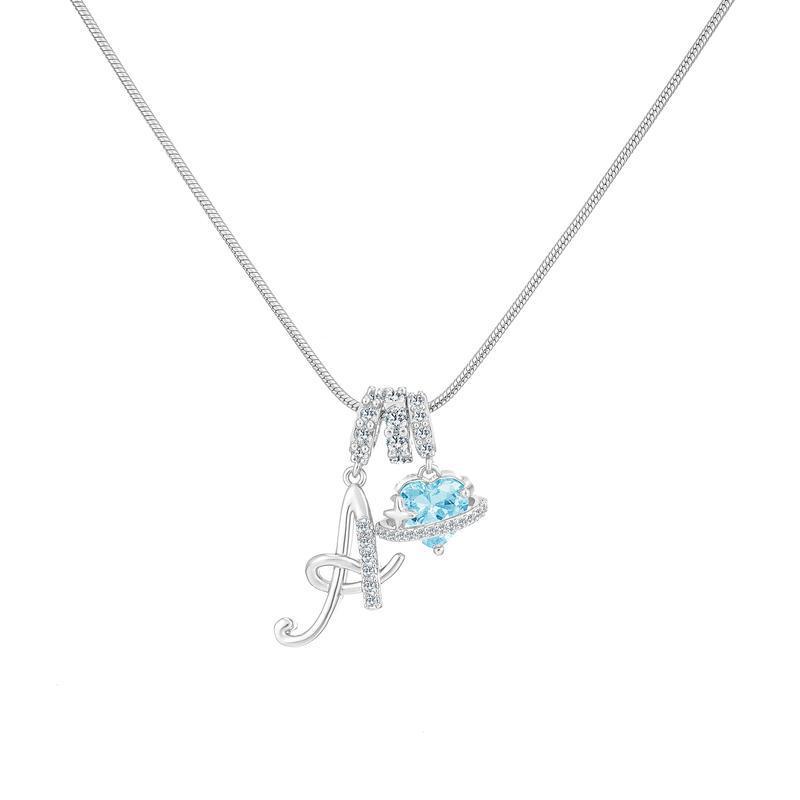 Sweet Heart Letter Pendant Necklace Jewelry Blue Sea Honey Best Friend Series Zircon Fairy Style For Women Copper Material