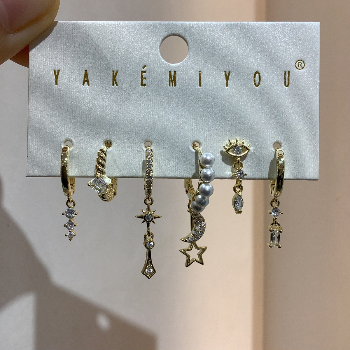 Yakemiyou Copper Plated Real Gold (Water Plated) 14K Real Gold Moon Star Earrings Set