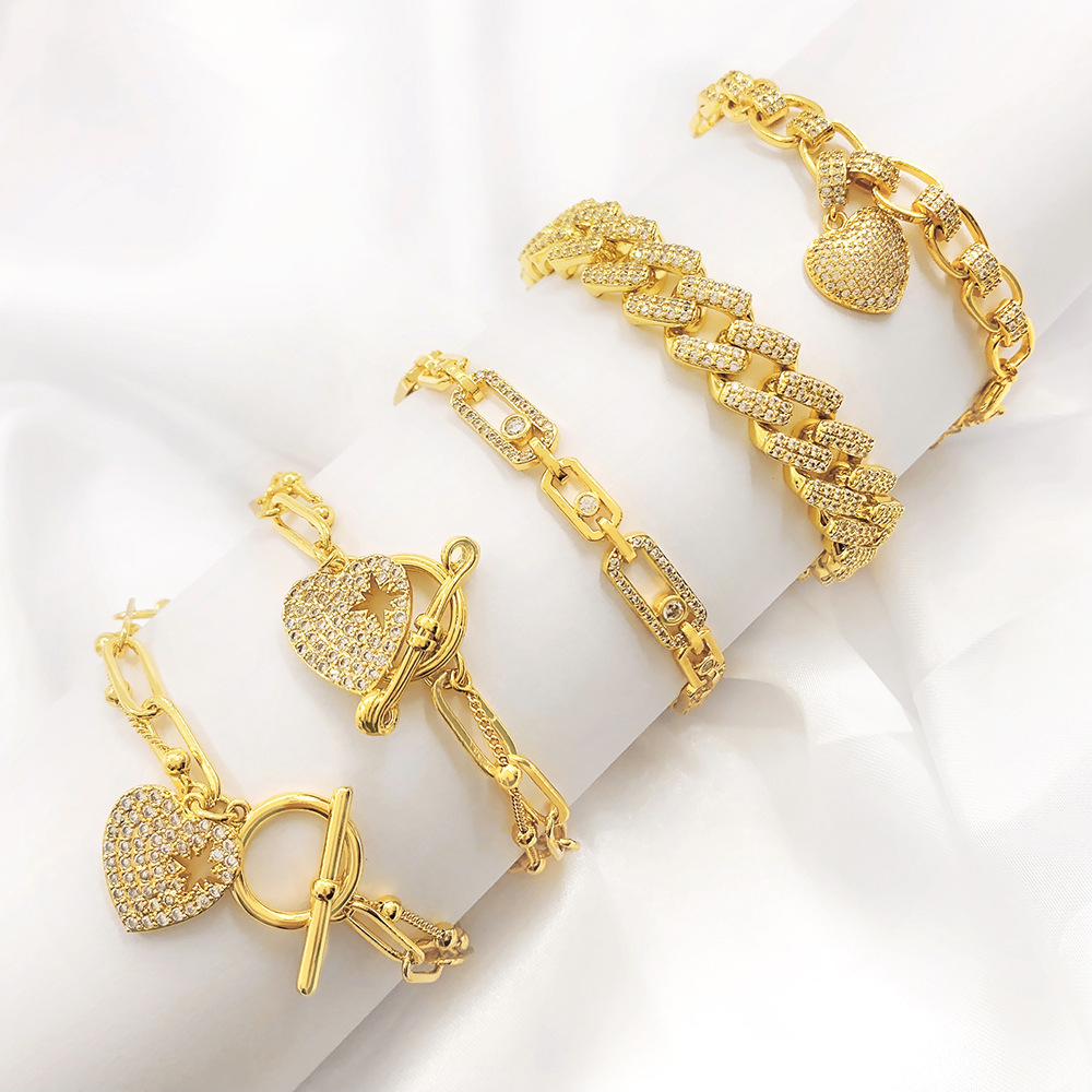 New Copper Plating 18K Bracelet  Style Mild Luxury Retro Double-Layer Bracelet Female Non-Fading DIY Jewelry Wholesale
