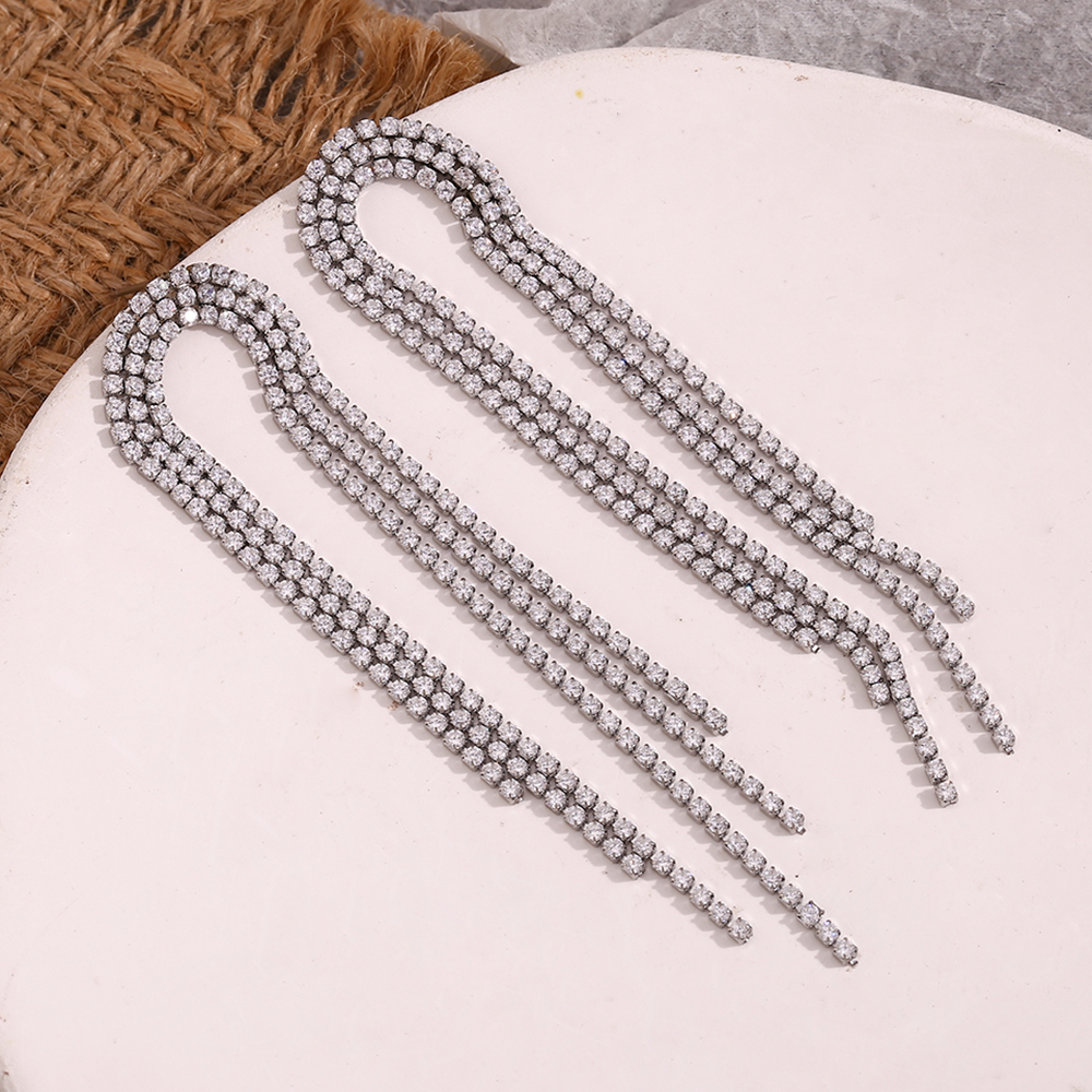 PVD Coated Real Gold Plated Tassel 304 Stainless Steel Classic Style Waterproof Non Tarnish Dangling Earrings