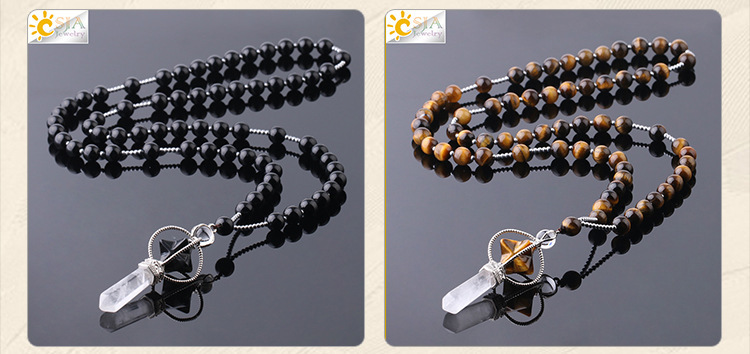 Natural White Crystal Column Long Necklace Merkaba Stone Bead Women's Sweater Chain Autumn Winter Versatile Simple Style Copper Accessories