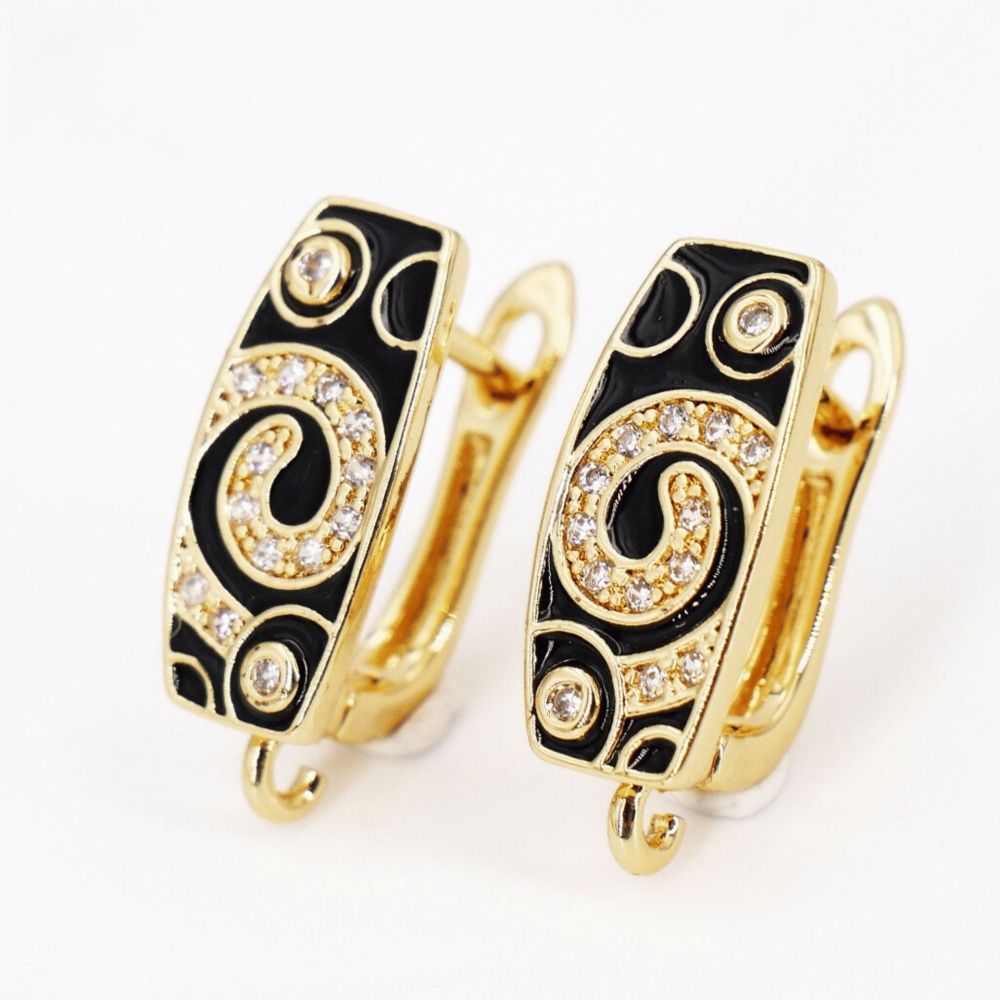 18K Gold Plated Copper Micro Inlaid Zircon U-Shaped Spiral Hoop Earrings Women's Jewelry Accessories Color Retention DIY Earrings