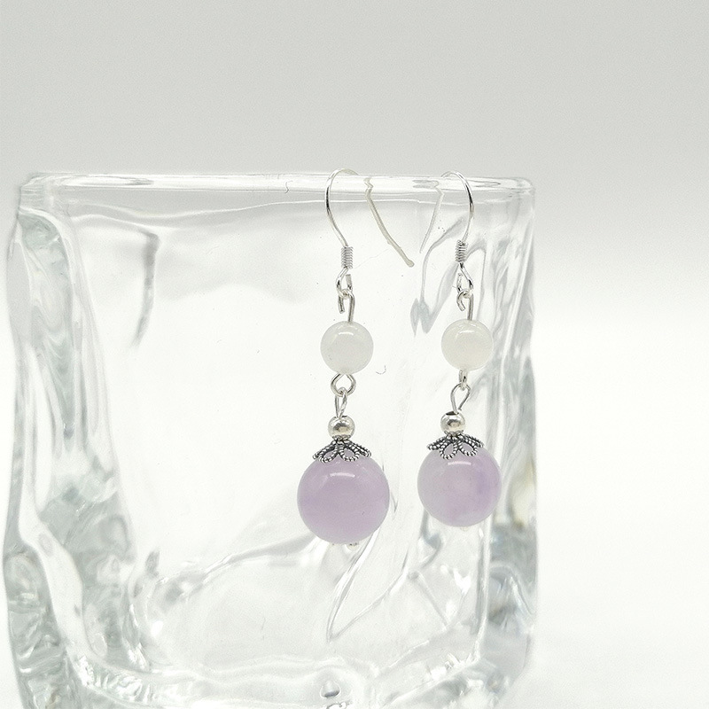 Natural Lavender Purple Jade Earrings Sweet Design New Chinese Style Retro Hanfu Earring Accessories S925 Silver Ear Pins