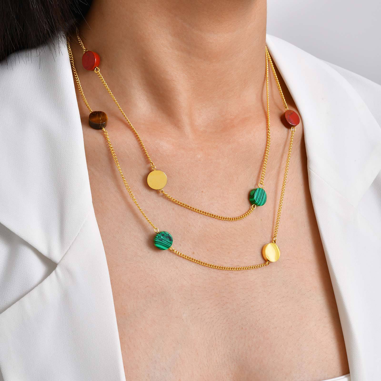 Stainless Steel Geometric Design Necklace Multi-style Women's High-end Jewelry Accessories Colorful Beads Irregular Shape Stackable