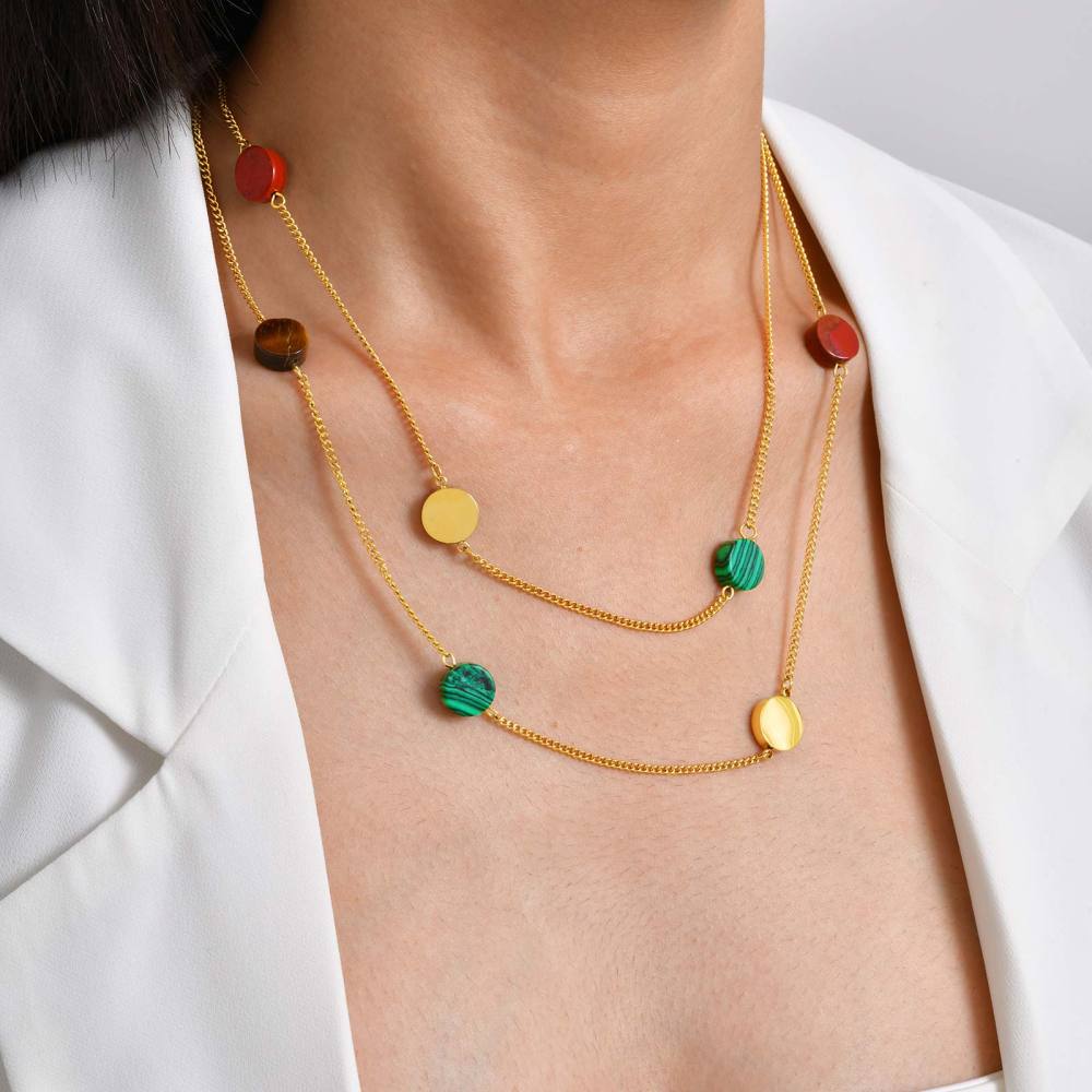 Stainless Steel Geometric Design Necklace Multi-style Women's High-end Jewelry Accessories Colorful Beads Irregular Shape Stackable