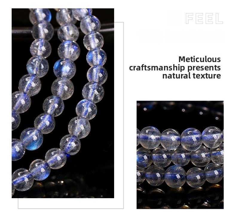 Fashion Multi-Circle Bracelet Natural Blue Light Round Bead Accessories Geometric Pattern Gray Moonstone Multifunctional Jewelry Hand Accessory Unisex
