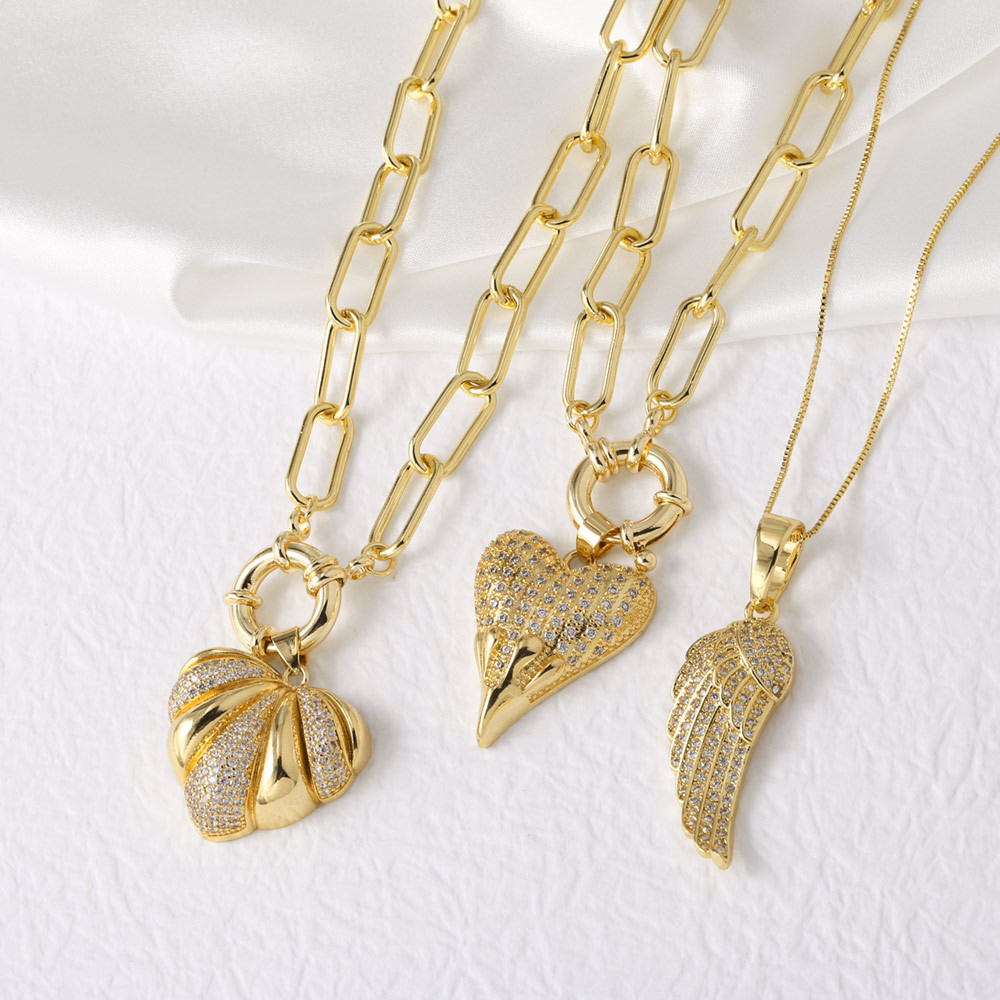 AS Jewelry European And American Cross-Border Hot-Selling Full Zircon Heart Pendant Necklace Copper Gold-Plated Clavicle Chain Nkn97
