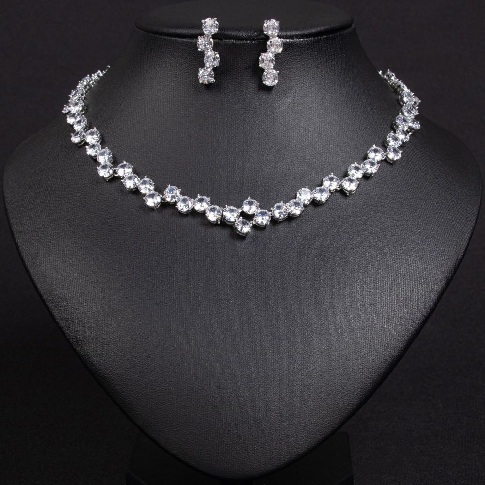 Wedding Necklace Earring Set Women's Bride Jewelry Accessories  Style Zirconia Geometric Pattern Luxury Fashion