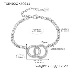 TXE400-steel Color Double Ring Bracelet 16+5cm