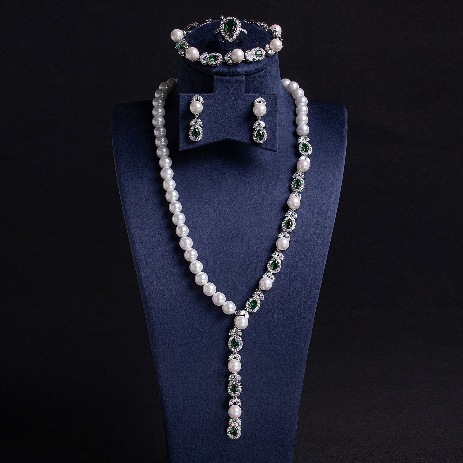 Luxurious Pearl Necklace And Earring Set Full Of Zirconium Stones For Banquet Elegant Accessories Wedding Jewelry