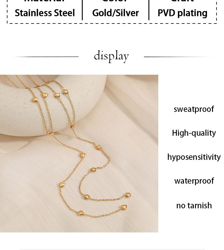 Elegant Long Y-shaped Vacuum Plating (In Furnace) Real Gold Plated 304 Stainless Steel Heart And Star Pendant Necklace Women's Fashion Daily Commuting Accessories