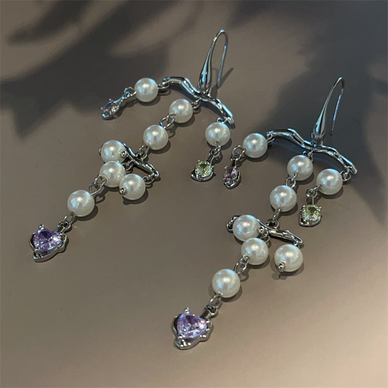 Elegant Long Pearl Tassel Earrings Luxury Sensation Unique Exaggerated Design Sweet Cool Style Women's Jewelry Accessories