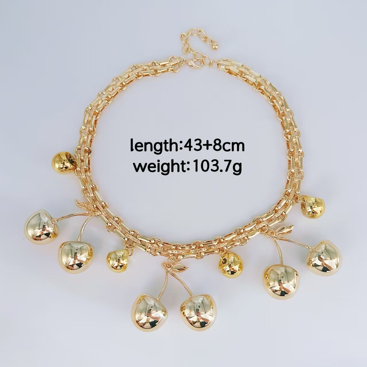 Wholesale Jewelry Elegant Classic Style Cherry Fruit Copper Gold Plated Multi Charms Necklace