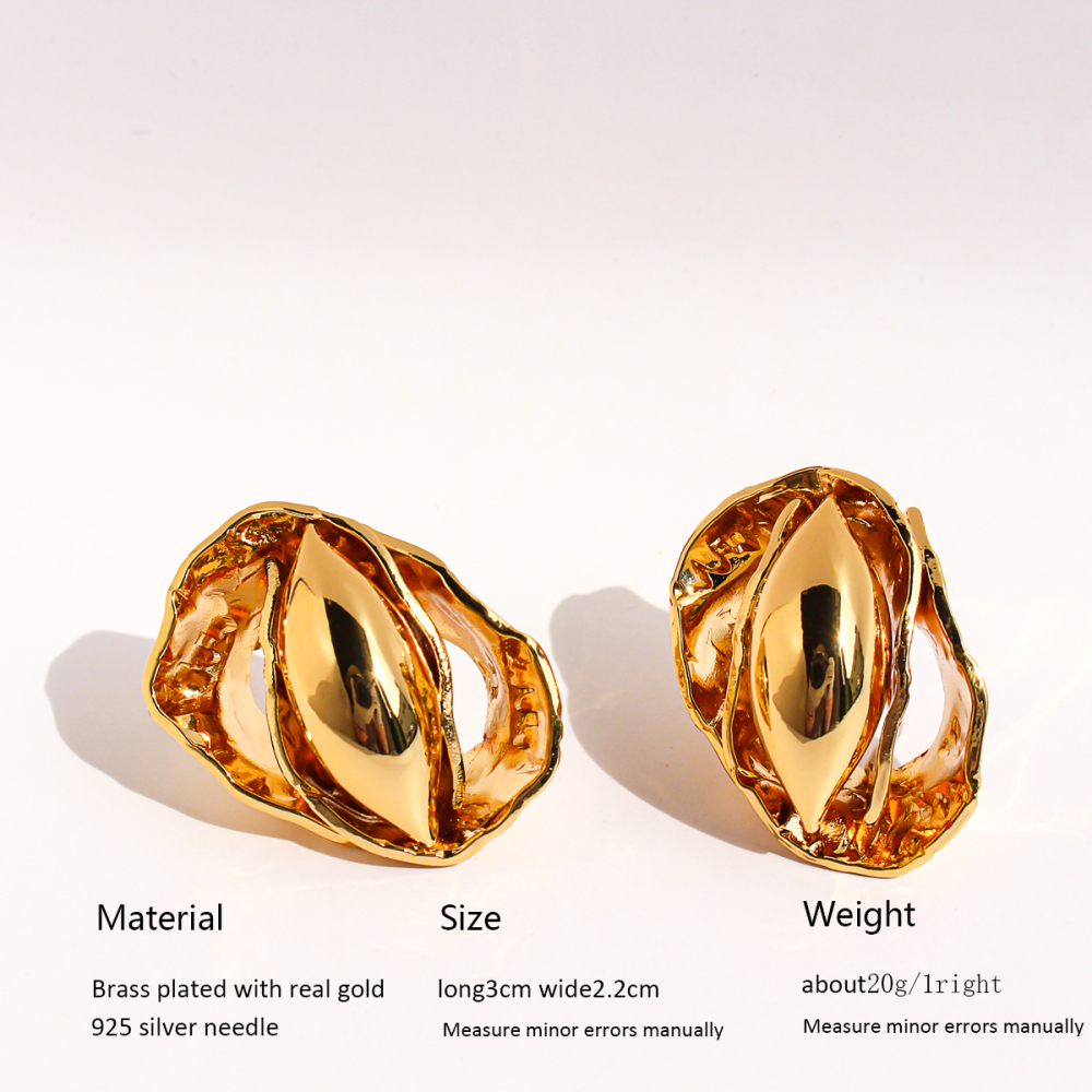 Handmade Wrinkled Hammered Pattern Bud Seed Exaggerated Earrings Unique Oval Personality Stud Earrings Women's Fashion Jewelry 1076