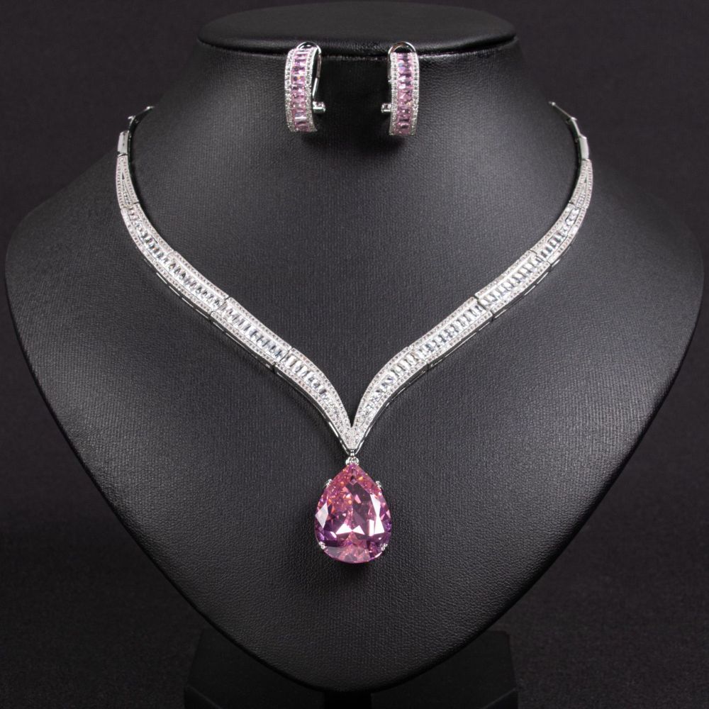 Elegant Waterdrop Zirconia Clavicle Necklace Jewelry Set Bridal Luxury Wedding Accessories Copper Material Cold Style For Women