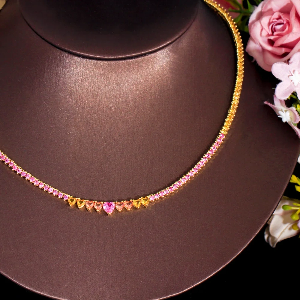 Heart-Shaped Water-Plated Copper Zircon (Jewelry) Waterproof Non-Fading Safety Clasp Tennis Chain (Full Diamond Chain) Necklace For Women