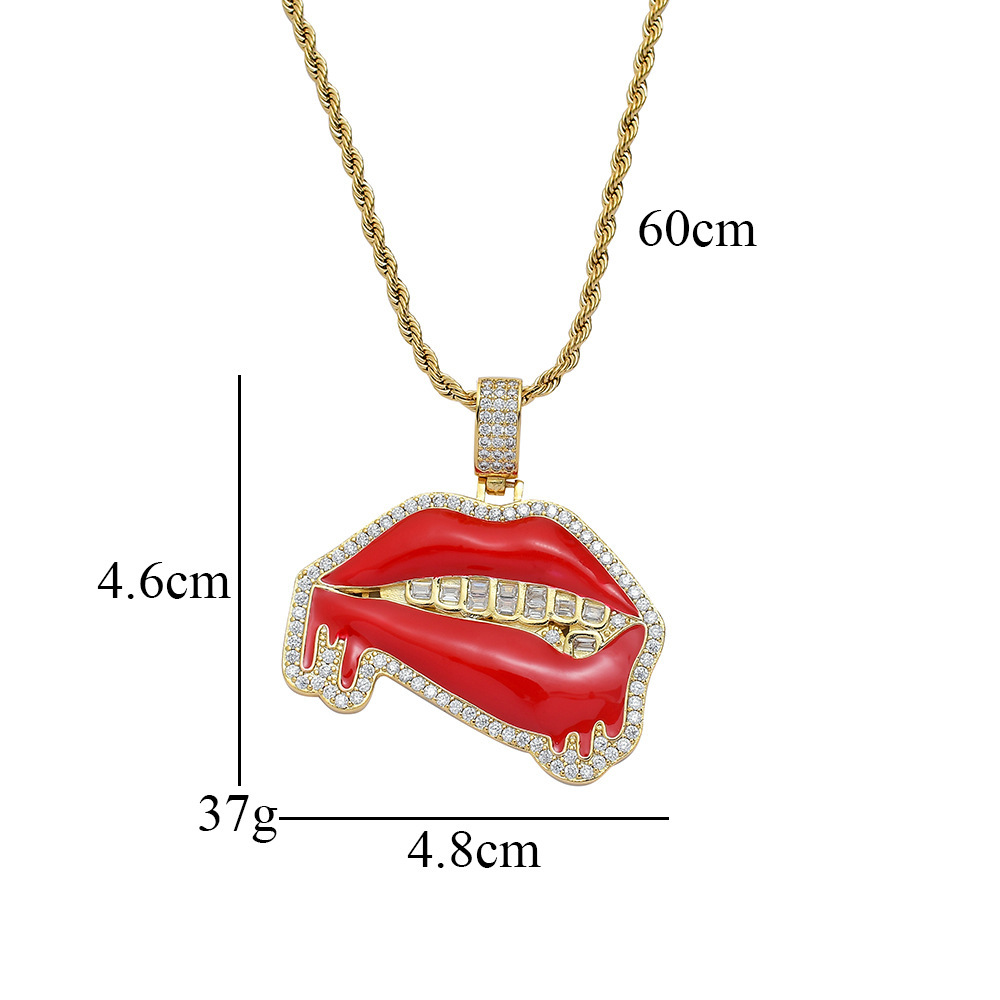 Big Red Lip Pendant Hip Hop Nightclub Dominant Wild Rap Accessories Red Lip Saliva Mouth Pendant Geometric Pattern Copper
