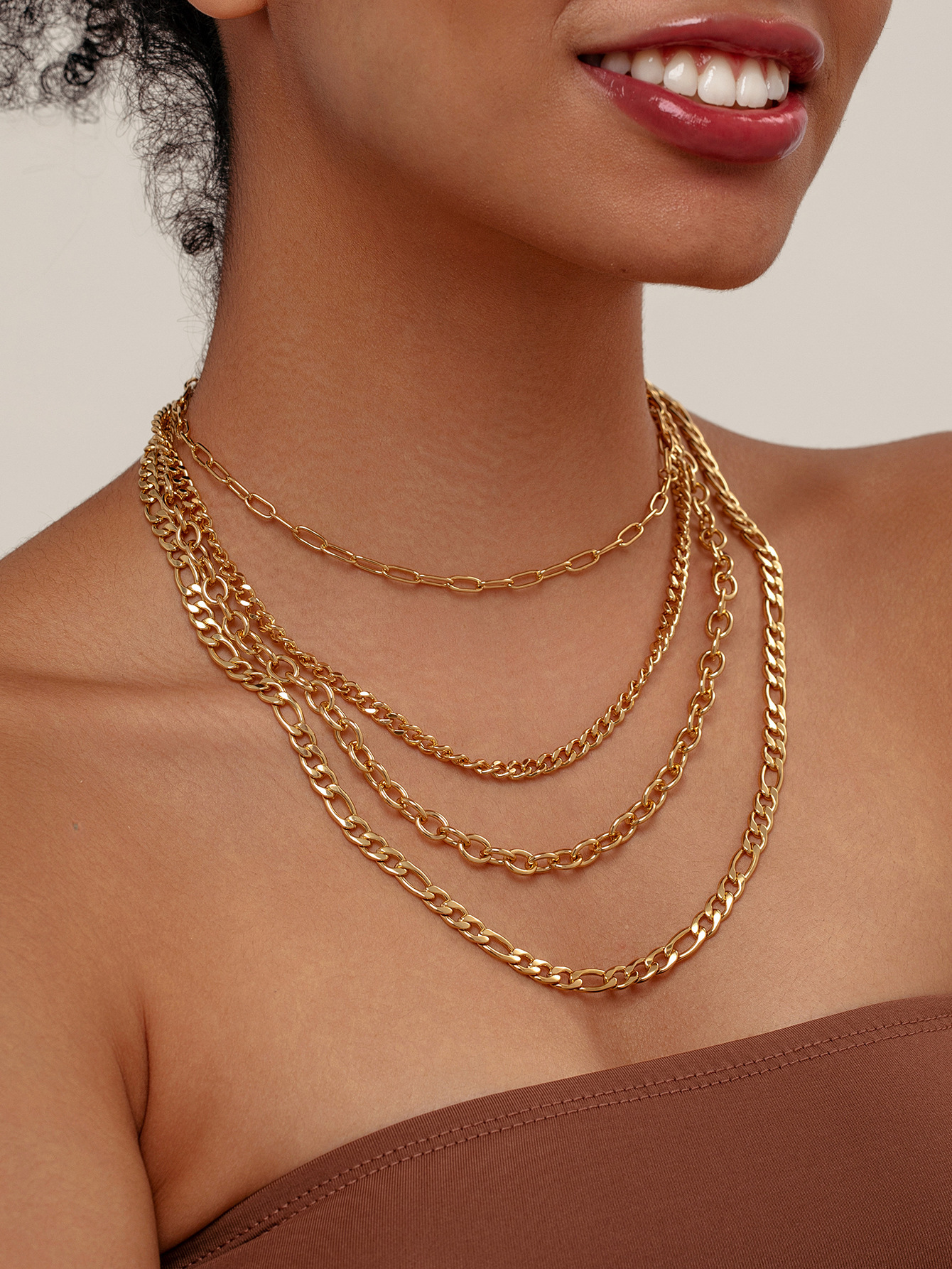 Amazon Cross-Border New Multi-Layer Cuban Paperclip Chain Necklace UV Electroplated 18K Real Gold Fashion Versatile Geometric Collarbone Chain Necklace