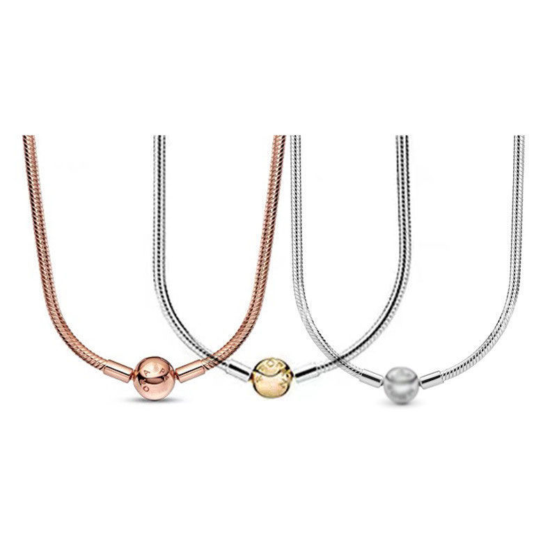 Silver Plated Necklace Beads DIY Accessories Rose Gold Style Men's Women's Fashion Hip Hop Couple Gifts Copper Material Chain