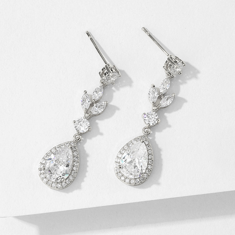 Elegant Long Waterdrop Zircon Earrings For Women Fashionable Classic Bridal Party Dress Jewelry Accessories European Style