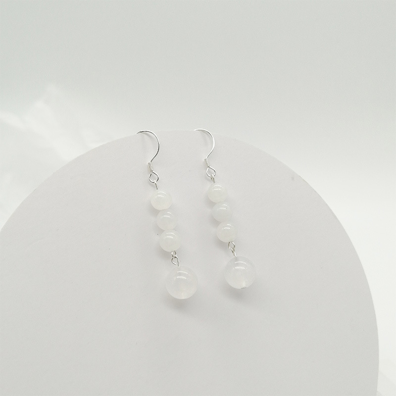 Natural White Jade Moonlight Stone Earrings S925 Silver Female Ear Hooks Simple Ancient Style Jewelry Accessories Geometric Pattern