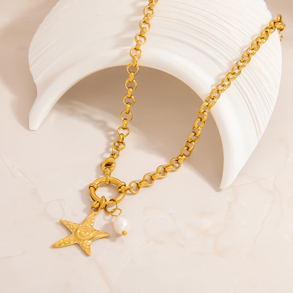 PVD Coated Real Gold Plated 18K Gold Starfish 304 Stainless Steel Luxurious Vacation Classic Style Waterproof Non Tarnish 304 Stainless Steel Lobster Trigger Clasp Closure Pendant Necklace