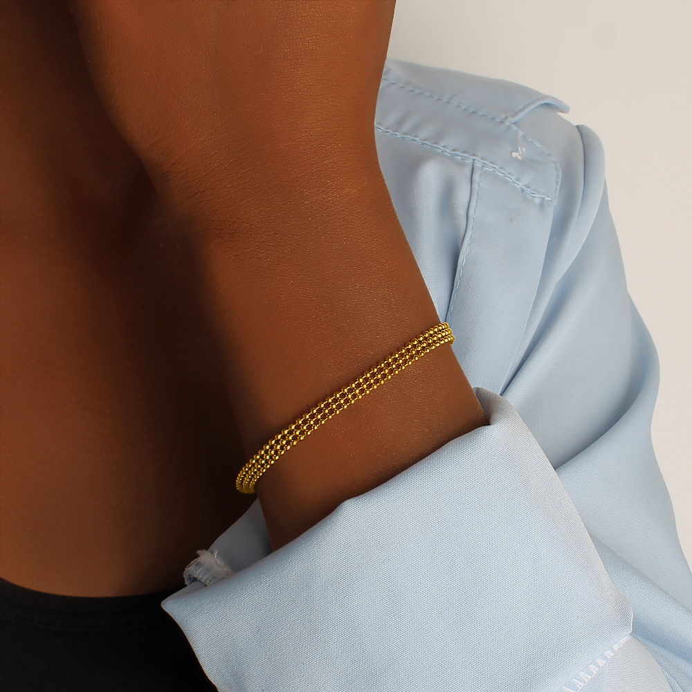Simple Titanium Steel Gold-Plated Bracelet For Women, Multifunctional Geometric Adjustable Clasp With Inlaid Diamonds For Birthday Party