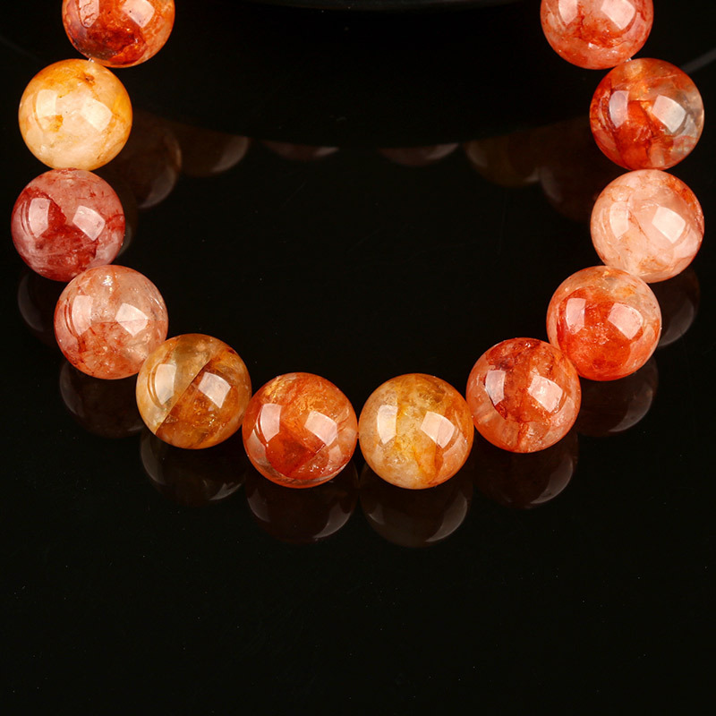 Natural Crystal Flower Bracelet Lucky Phoenix Feathers Red And Yellow Geometric Pattern Polished Round Beads Unisex Bracelet