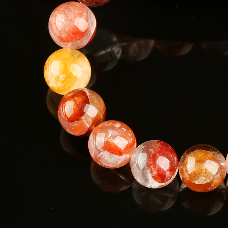 Natural Crystal Flower Bracelet Lucky Phoenix Feathers Red And Yellow Geometric Pattern Polished Round Beads Unisex Bracelet