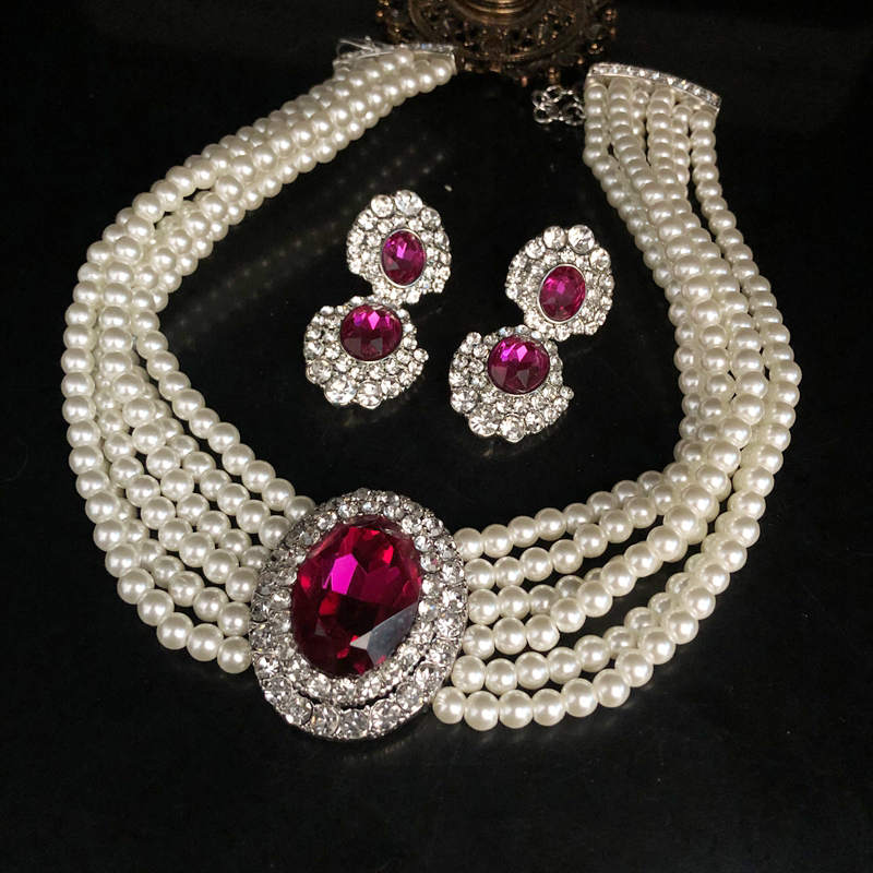 1 Piece 1 Pair Vintage Style Wedding Bridal Geometry Artificial Pearl Alloy Inlay Artificial Gemstones Artificial Pearls Glass Women's Beaded Chain Jewelry Set