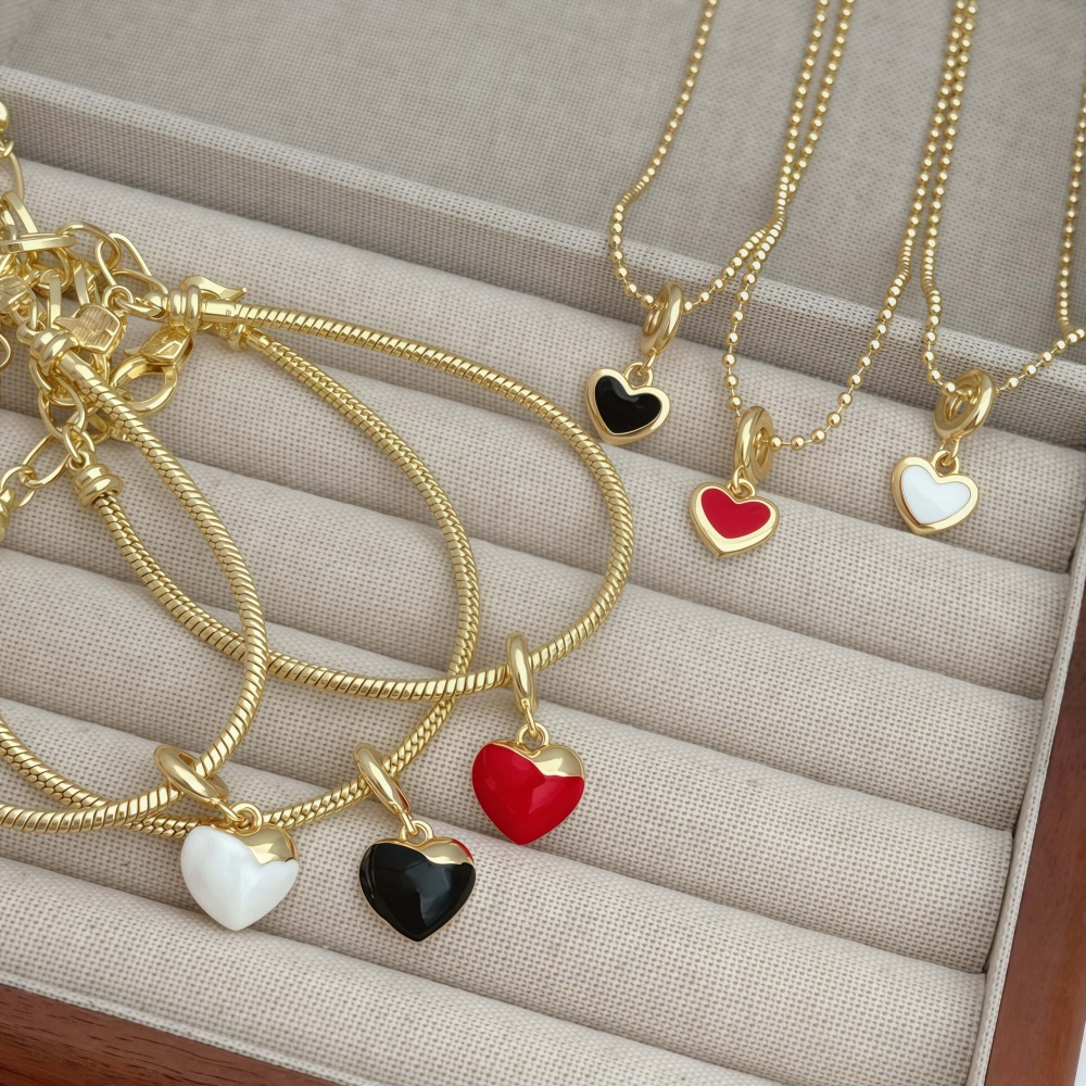 1 Set Of Heart Bracelet And Necklace Jewelry Suitable For Men And Women Couples Friends To Wear Copper Plated With 18K Gold Oil Drop Fashionable And Beautiful