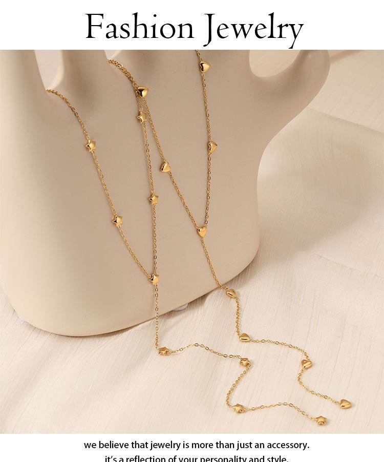 Elegant Long Y-shaped Vacuum Plating (In Furnace) Real Gold Plated 304 Stainless Steel Heart And Star Pendant Necklace Women's Fashion Daily Commuting Accessories