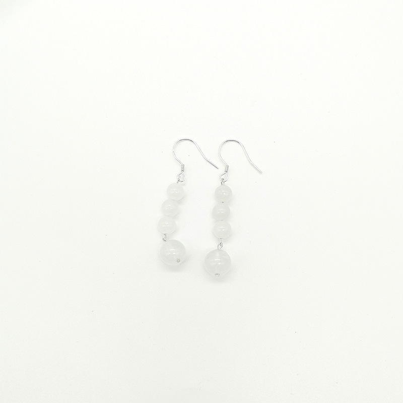 Natural White Jade Moonlight Stone Earrings S925 Silver Female Ear Hooks Simple Ancient Style Jewelry Accessories Geometric Pattern