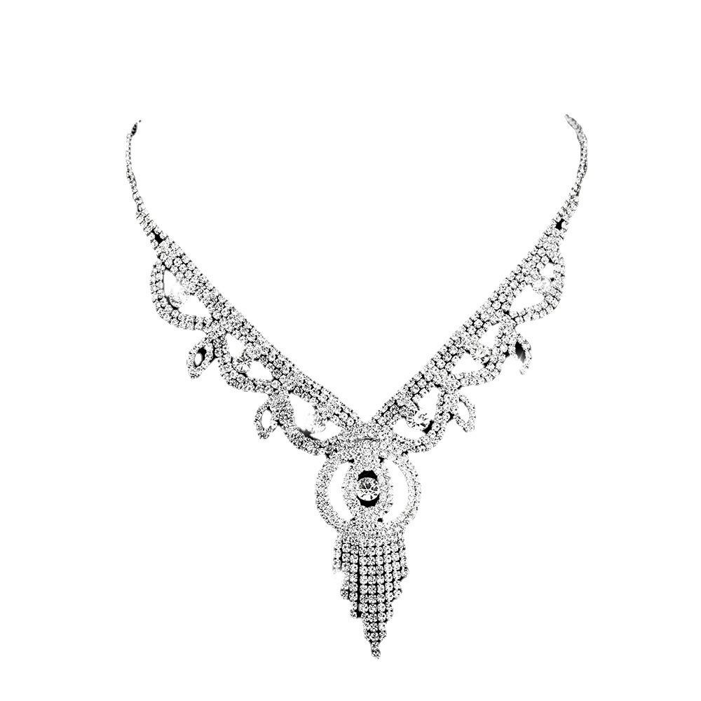 Elegant Diamond Studded Necklace And Earring Set For Women Straight Hair Luxury Dinner Bride Jewelry Accessories