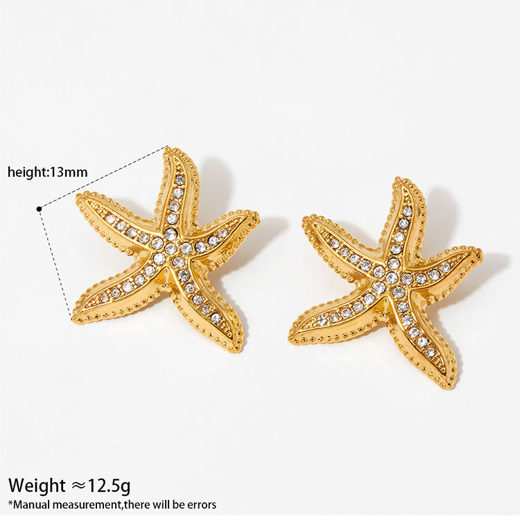 Real Gold Plated 316 Stainless Steel  Ion Plating (IP) Starfish Waterproof Non Tarnish Marine Style Beach Cable Chain Earrings Necklace For Women's