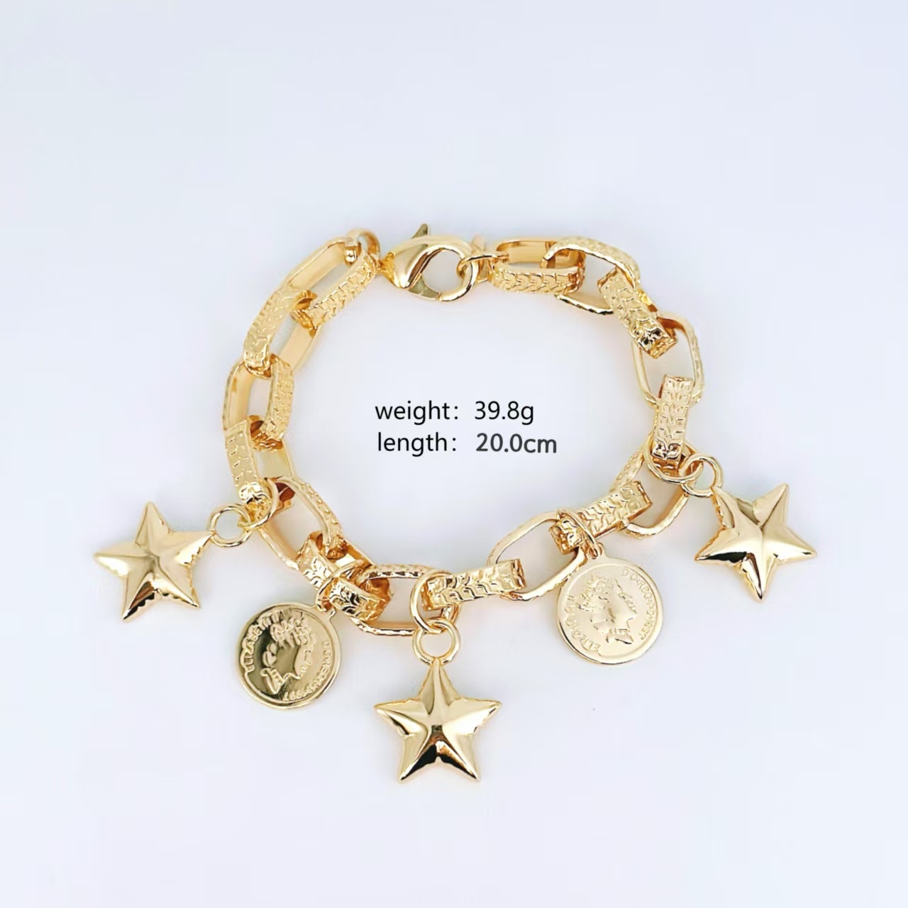Wholesale Jewelry Retro Classic Style Pentagram Circle Copper Zircon Gold Plated Multi Charms Bracelet Bracelets