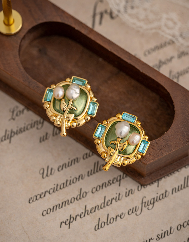 Natural Pearl Earrings For Women New Chinese Style Floral Design 925 Silver Needle Retro Courtship Fashion Jewelry Accessories