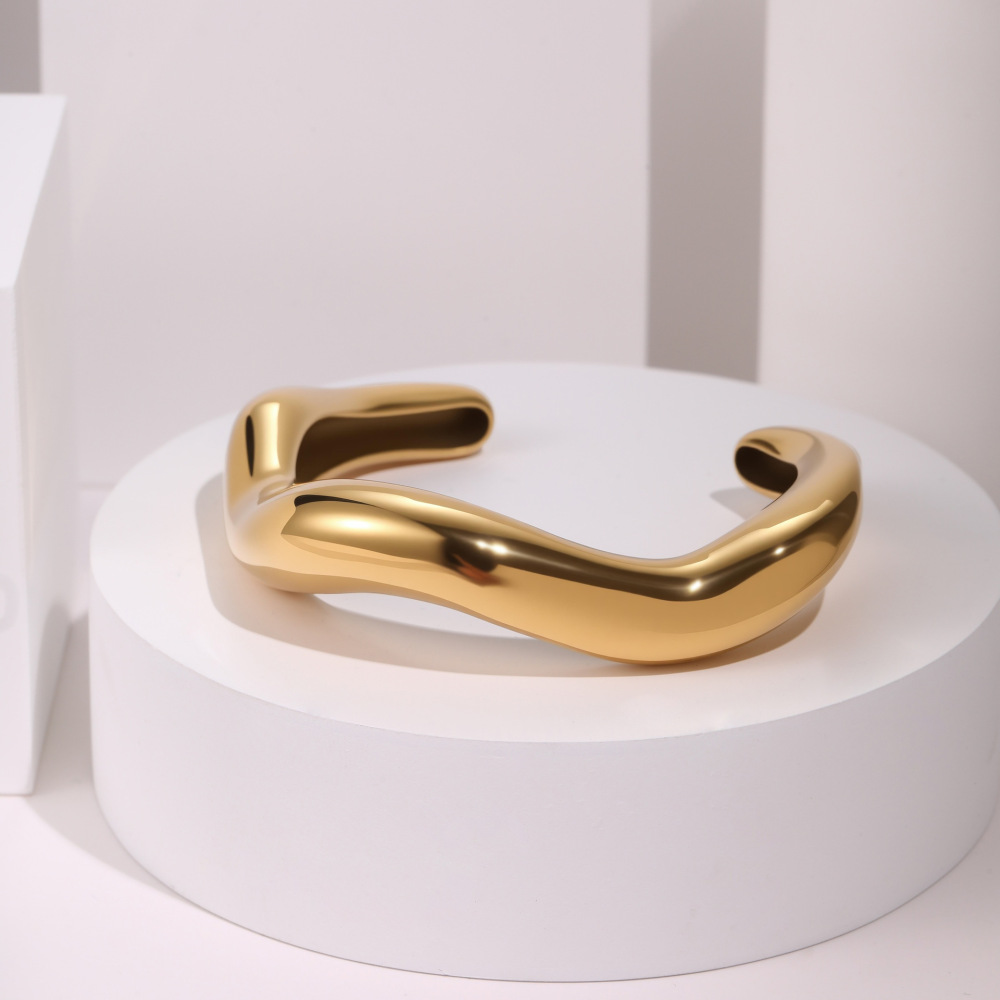 Exaggerated  Style Fashion Stainless Steel Bracelet Plated 18K Gold Geometric Texture Luxury Hand Jewelry