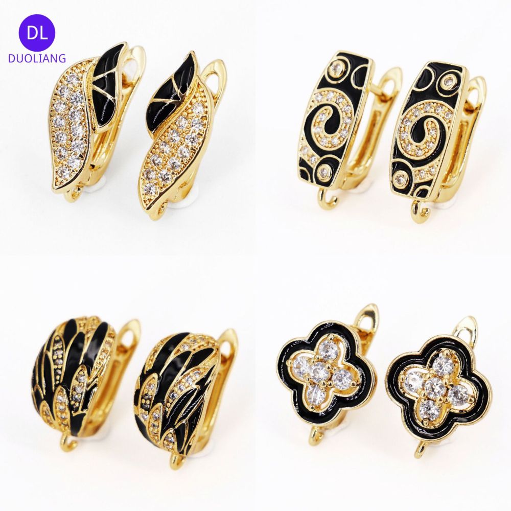 18K Gold Plated Copper Micro Inlaid Zircon U-Shaped Spiral Hoop Earrings Women's Jewelry Accessories Color Retention DIY Earrings