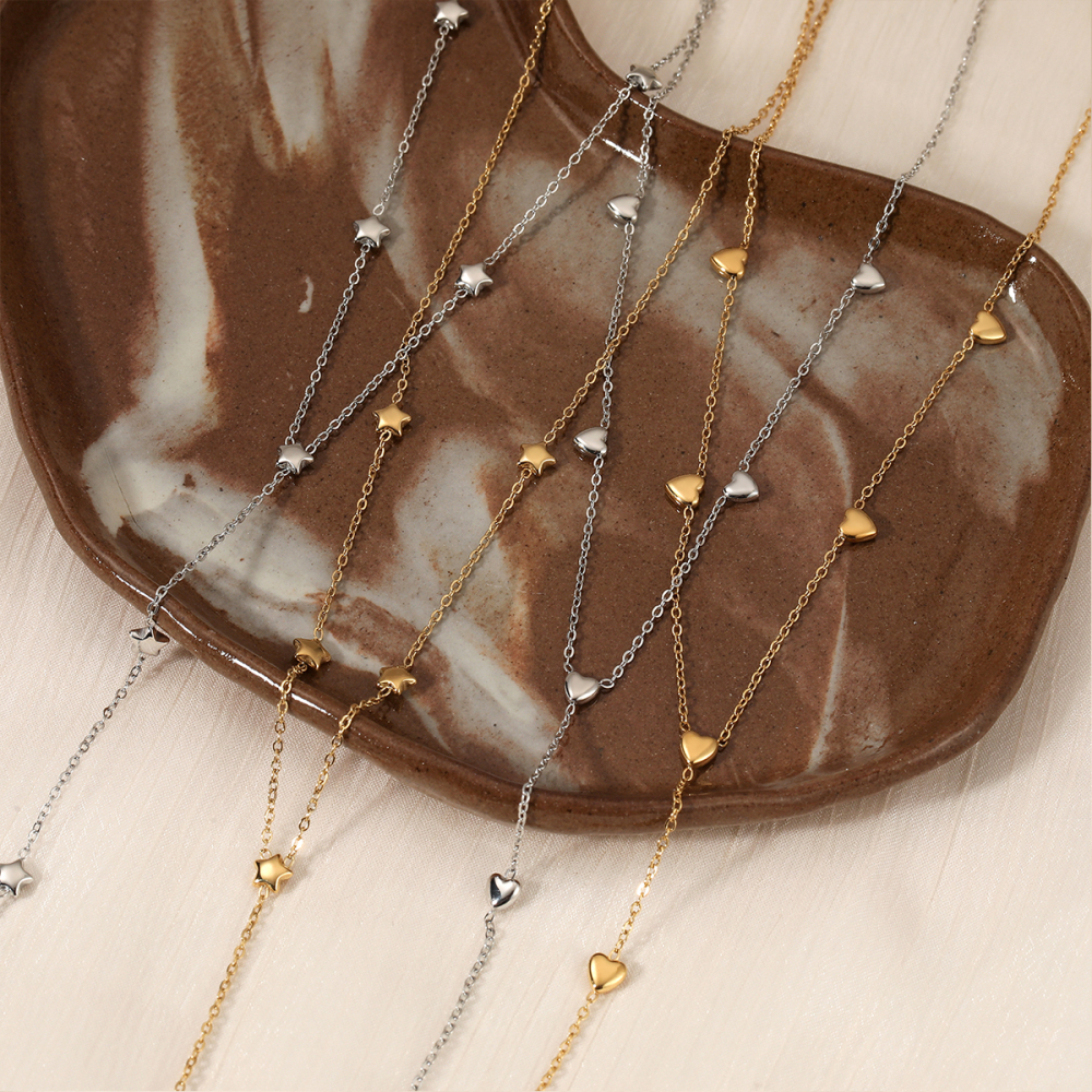 Elegant Long Y-shaped Vacuum Plating (In Furnace) Real Gold Plated 304 Stainless Steel Heart And Star Pendant Necklace Women's Fashion Daily Commuting Accessories