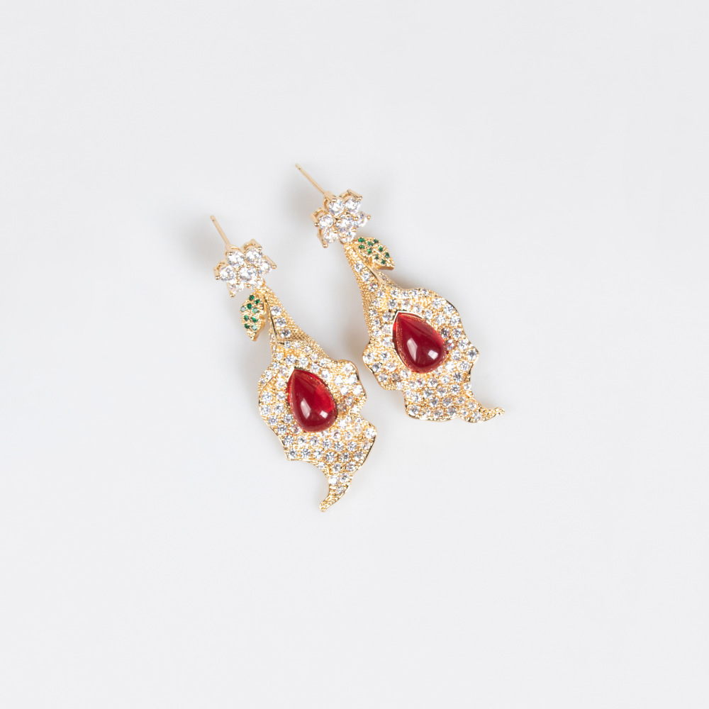 Luxurious Floral Zircon Necklace Earrings Set For Bride Fashionable Jewelry Accessories Light Luxury Style Copper Material