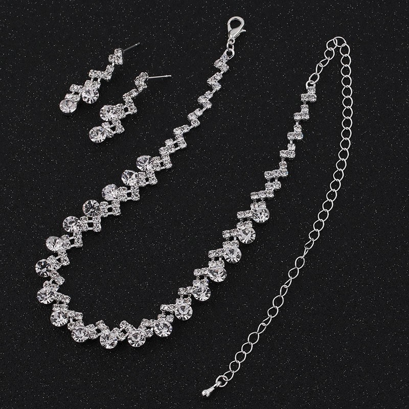 Wedding Necklace Earring Set  Style Bridal Accessories Full Of Diamond Zircon Waterdrop Jewelry For Women