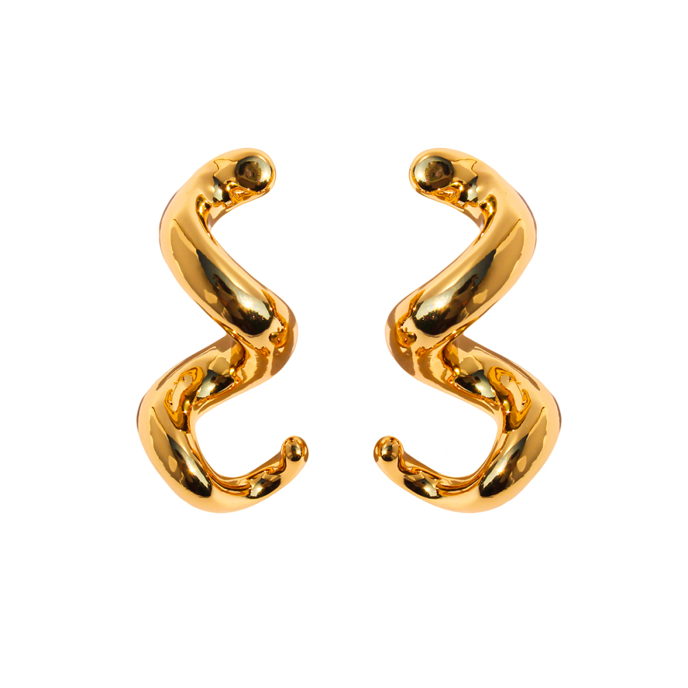 Exaggerated Casual Wave Spiral Twisted Line Metal Style Earrings Geometric Shape Daily Streetwear Accessories For Men And Women