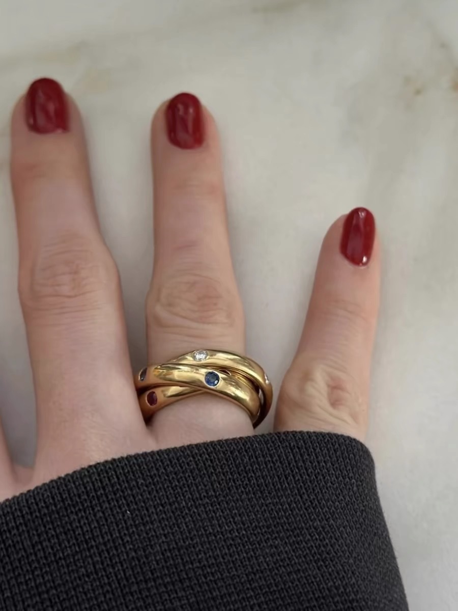 Fashionable Retro Three- Ring Geometric Pattern Ring For Women Classic Color Gemstone Rings Elegant Personality New Style