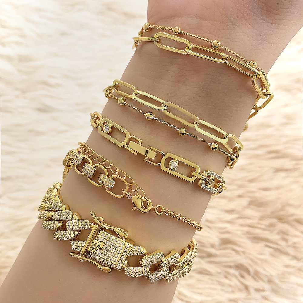 New Copper Plating 18K Bracelet  Style Mild Luxury Retro Double-Layer Bracelet Female Non-Fading DIY Jewelry Wholesale